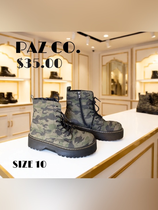 PAZ Co Shoes - PAZ CO. Camouflage Lace-Up Platform Combat Boots - Green/Black